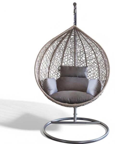 Dondolo sospeso ovale con struttura in metallo e seduta in wicker 195x105x120cm - Grigio