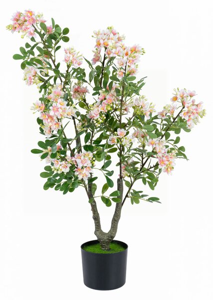 Costway Albero artificiale fiori impatiens seta 90 cm multiramo vaso cemento, Pianta finta interno esterno ufficio casa negozio 1 Pezzo