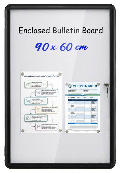 Costway Bacheca magnetica esterna con lavagna e pannello PET, Bacheca da parete alluminio e chiave ufficio condominio aziendale Bianco+Nero 90 x 60 x 3,2 cm