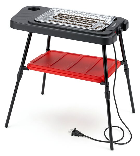 Costway Griglia elettrica da 2000w 2 in 1 barbecue elettrico con supporto piano appoggio doppia piastra e temperatura regolabile, Griglia da tavolo per interno ed esterno