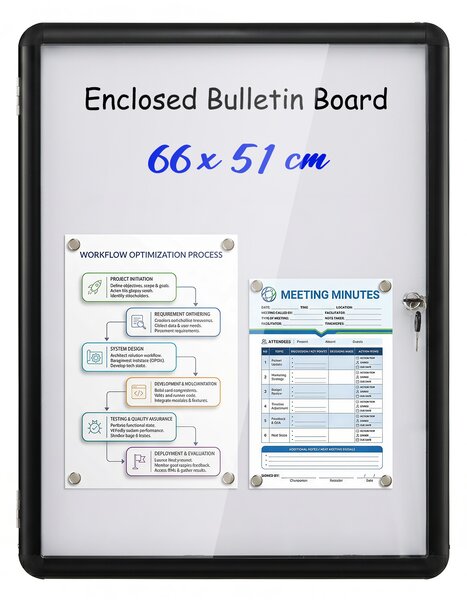 Costway Bacheca magnetica esterna con lavagna e pannello PET, Bacheca da parete alluminio e chiave ufficio condominio aziendale Bianco+Nero 66 x 51 x 3,2 cm