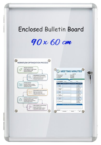 Costway Bacheca magnetica esterna con lavagna e pannello PET, Bacheca da parete alluminio e chiave ufficio condominio aziendale Bianco+Argento 90 x 60 x 3,2 cm