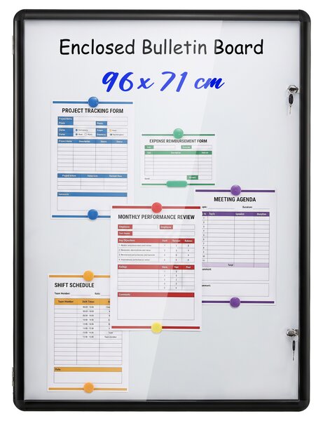 Costway Bacheca magnetica esterna con lavagna e pannello PET, Bacheca da parete alluminio e chiave ufficio condominio aziendale Bianco+Nero 96 x 71 x 3,2 cm