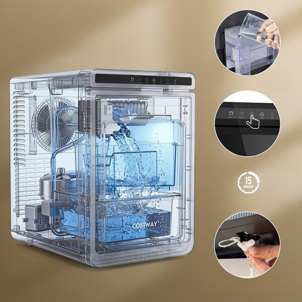 Costway Macchina ghiaccio casa ice maker silenzioso cubetti spessori diversi 2 modalità autopulizia, Macchina con schermo timer luci per bar e ufficio