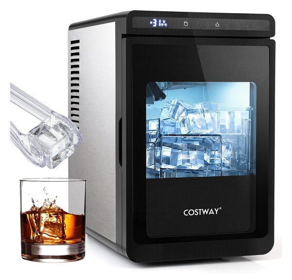 Costway Macchina ghiaccio casa ice maker silenzioso cubetti spessori diversi 2 modalità autopulizia, Macchina con schermo timer luci per bar e ufficio