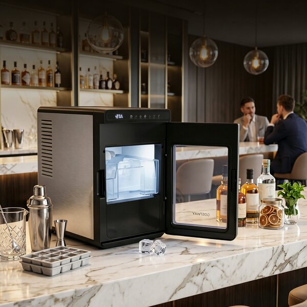 Costway Macchina ghiaccio casa ice maker silenzioso cubetti spessori diversi 2 modalità autopulizia, Macchina con schermo timer luci per bar e ufficio