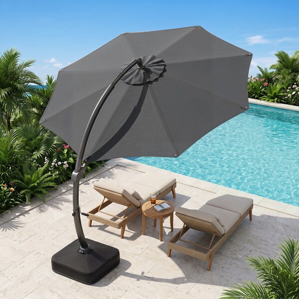Costway Ombrellone da esterno 3x3 m con 8 stecche metalliche resistenti e 4 sacchi di sabbia, Ombrellone da spiaggia rotazione 360° Grigio