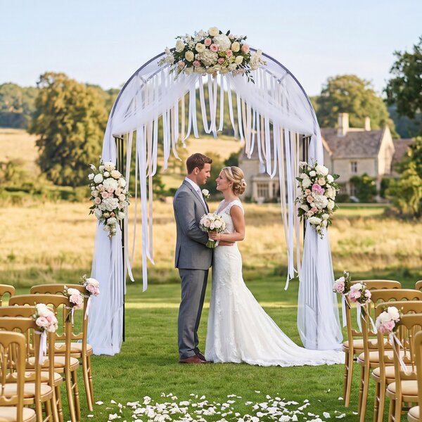 Costway Arco da giardino metallico con tetto curvo e 4 piedi a punta, Traliccio per rampicanti traforato per matrimonio e feste