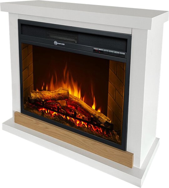 Dmora Camino Elettrico Stia 75x28x70h cm Bianco, Superficie Riscaldabile 30 m2 Potenza (kw) 0.9/1.8