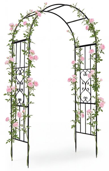 Costway Arco da giardino metallico con tetto curvo e 4 piedi a punta, Traliccio per rampicanti traforato per matrimonio e feste