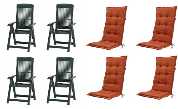 Set di 4 sedie pieghevoli Progarden Tampa con cuscino, verde / terracotta