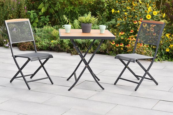 Set di mobili da giardino Merxx Patmos, 3 pezzi, 2 sedie pieghevoli, tavolo pieghevole 70 x 70 cm - Acciaio/Acacia