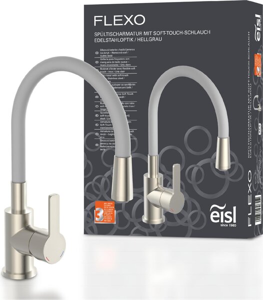 Miscelatore da cucina eisl FLEXO, miscelatore da cucina flessibile con funzione di risparmio d'acqua, miscelatore da cucina girevole a 360°