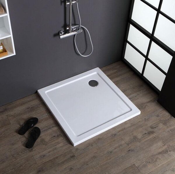 Piatto doccia in resina quadrato 80x80 senza piletta bordo basso slim 3 cm ultra resistente design moderno