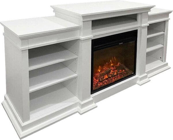 Dmora Camino Elettrico Aramengo 48x179x80.6h cm Bianco, Potenza 900/1800 w Superficie Riscaldabile 30 m2 Italy