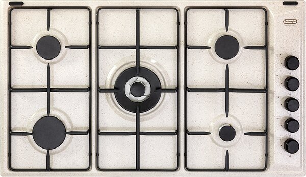 De Longhi Piano Cottura 5 Fuochi a Gas 90 cm (1 Bruciatore Tripla Corona) colore Sabbia - FLS 59 DD