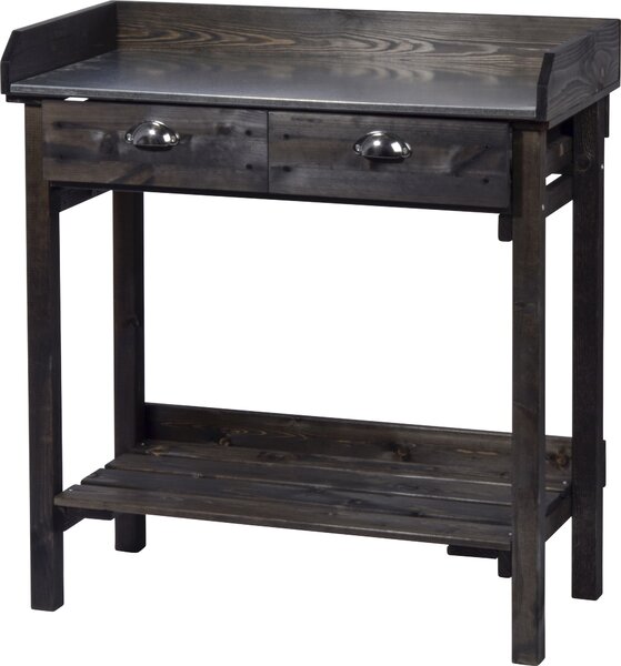 Dobar Pratico tavolo per piante con 2 cassetti e ripiano, 79 x 39 x 90 cm, abete rosso, nero