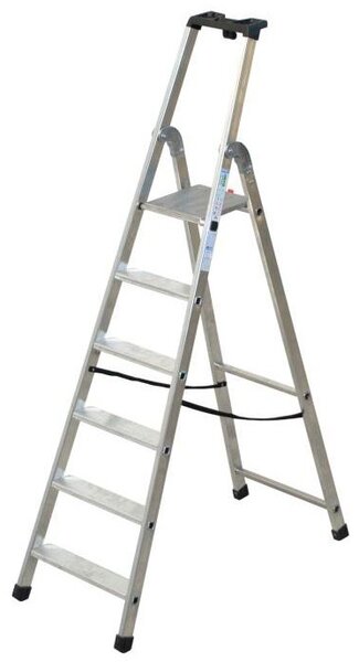 Scala In Alluminio Quadra En131 - 6 gradini cm.53x11,5x196h (136h pedana) kg.7,5