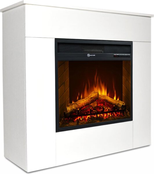 Dmora Camino Elettrico Feletto 96x36x90h cm Bianco, Superficie Riscaldabile 30 m2 Potenza (kw) 0.9/1.8