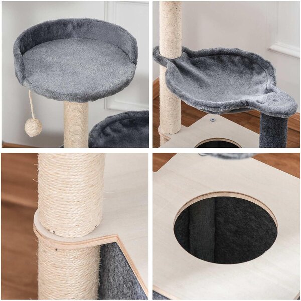 AllMyPets Tiragraffi per Gatti Albero Tiragraffi Multilivello Palestra per Gatti con Casetta Amaca Cuccia e Corde in Sisal 48x34x95cm Grigio - 359e