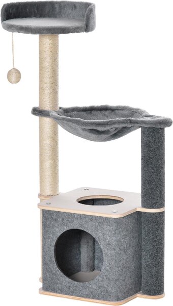 AllMyPets Tiragraffi per Gatti Albero Tiragraffi Multilivello Palestra per Gatti con Casetta Amaca Cuccia e Corde in Sisal 48x34x95cm Grigio - 359e