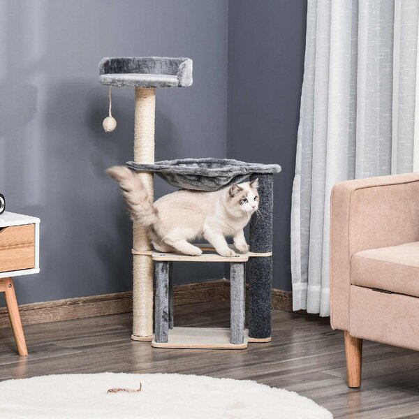 AllMyPets Tiragraffi per Gatti Albero Tiragraffi Multilivello Palestra per Gatti con Casetta Amaca Cuccia e Corde in Sisal 48x34x95cm Grigio - 359e