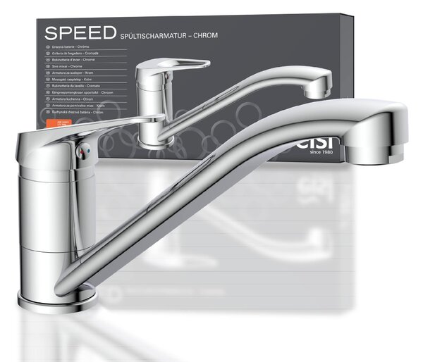 Rubinetto da cucina con bocca girevole a 360° e design bianco