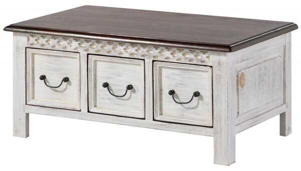 MASSIVMOEBEL24 | tavolino da salotto in legno di mango / acacia 100x57x45 bianco cerato CASTLE-ANTIK #231