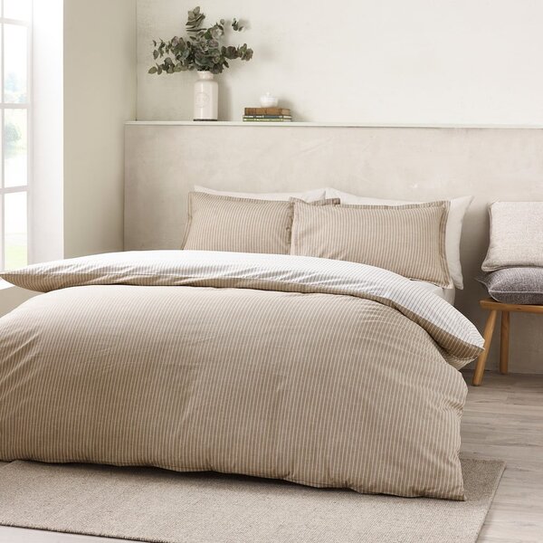 Set copripiumino e federa bianco e beige per letto singolo 135x200 cm Oxford Pinstripe – Catherine Lansfield