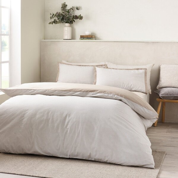 Set copripiumino e federa bianco e beige per letto singolo 135x200 cm Oxford Pinstripe – Catherine Lansfield