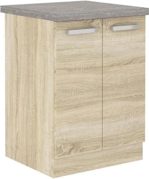 Mobile base, 2 ante battenti, 60 x 51,6 x 85 cm, finitura rovere Sonoma, mobile da cucina, Lassen