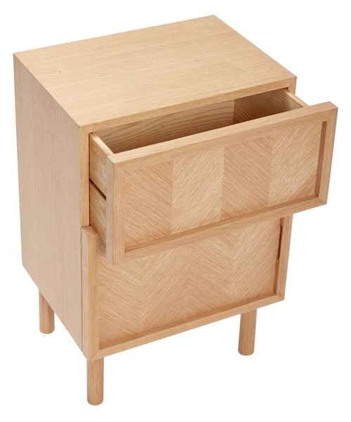 Comodino in legno di quercia naturale con motivo a spina di pesce Herringbone - Hübsch