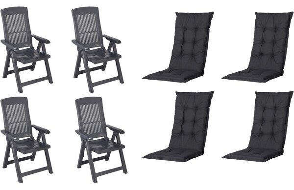 Set di 4 sedie pieghevoli Progarden Tampa con cuscino, antracite / nero
