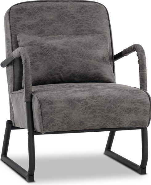 Poltrona MCombo per soggiorno, poltrona reclinabile retro vintage con cuscini in pelle, poltrona lounge, poltrona imbottita, tessuto in microfibra, 4742-1 (grigio scuro)