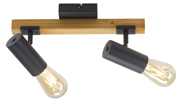JUST LIGHT LED Plafona PILON in stile retrò, adatta per il montaggio a parete e a soffitto, teste dei faretti orientabili in altezza e in inclinazione, colore nero. Ideale per soggiorno, camera da letto, sala da pranzo, studio e corridoio