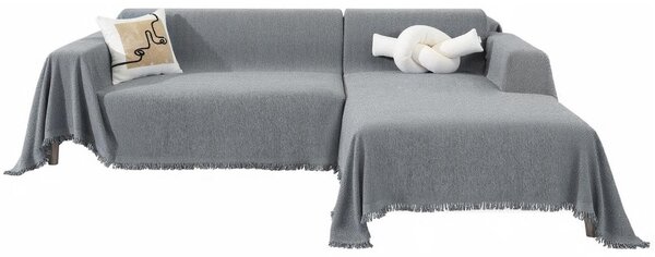 Set di 2 copridivano per divano ad angolo, in tessuto chenille grigio