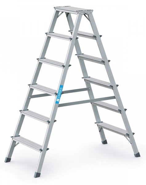 Scala a pioli Zarges in alluminio a 6 gradini, 2 lati, piattaforma H 1400 mm, 5,8 kg con cinghie di sicurezza - 44206