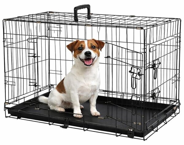 Gabbia portatile per cani in metallo con 2 porte
