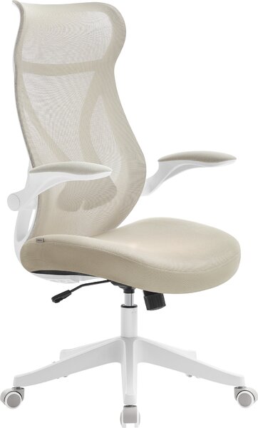 Sedia da scrivania SONGMICS, schienale ergonomico, braccioli ribaltabili, beige cappuccino