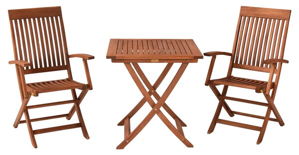 Set di mobili da giardino Merxx Comodoro 3 pezzi, 2 poltrone pieghevoli, 1 tavolo pieghevole 70 x 70 cm - Eucalipto