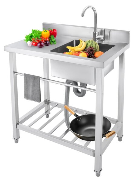 Lavello da cucina autoportante - 1 vasca, capacità di carico 100 kg, acciaio inossidabile
