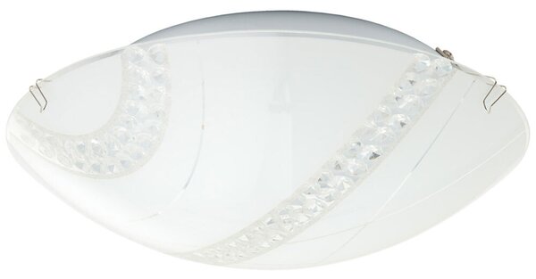Plafoniera LED, cristalli trasparenti, vetro satinato, P 30 cm