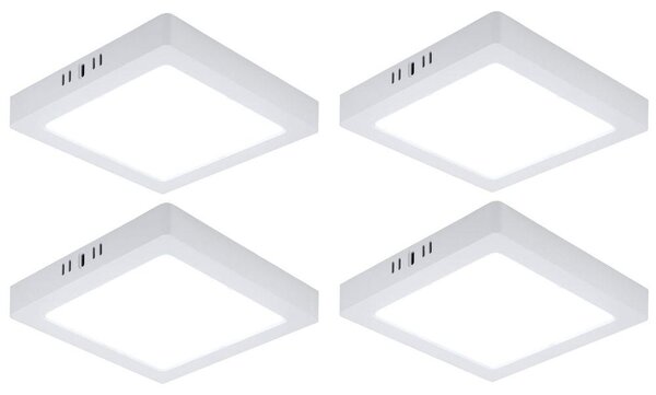Set di 4 plafoniere LED, pannello montato a superficie, plastica, bianco, L 21,4 cm