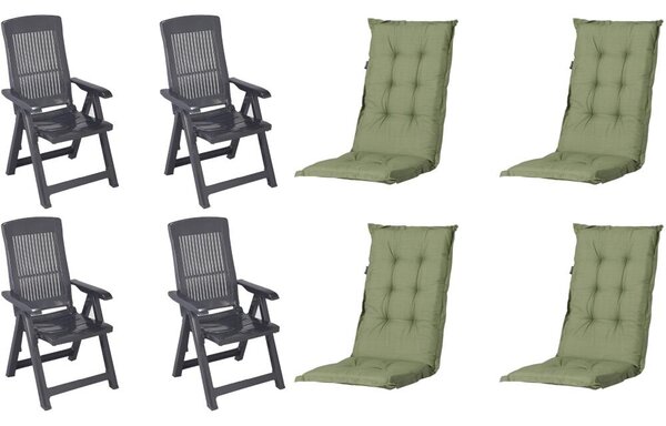 Set di 4 sedie pieghevoli Progarden Tampa con cuscino, antracite/verde