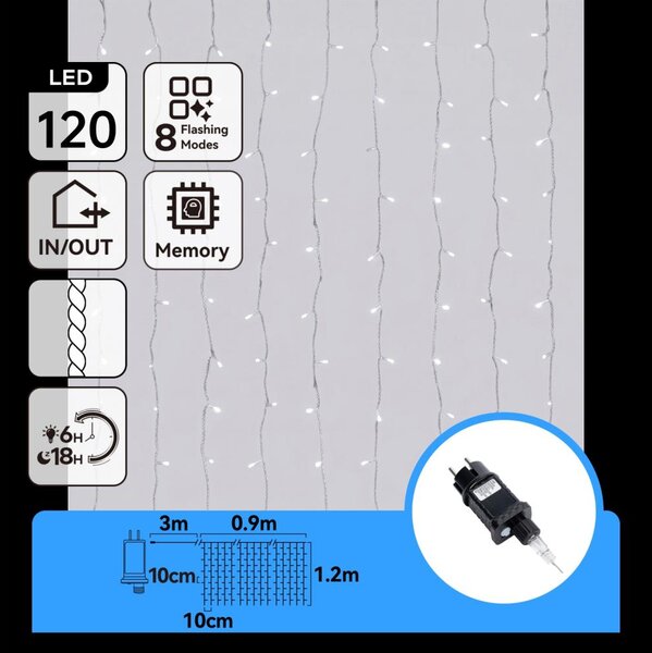Aigostar-LED Catena luminosa natalizia per esterni 120xLED/8 funzioni 3,9x1,2m IP44 bianco freddo