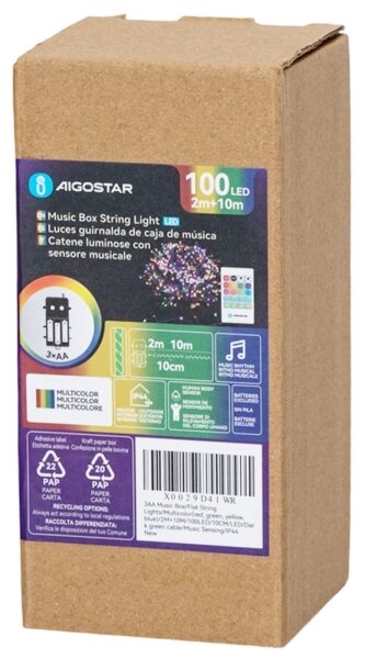 Aigostar - Catena luminosa LED dimmerabile per esterni con sensore 100xLED/3xAA 12m multicolore + telecomando