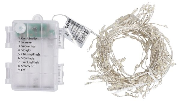 Aigostar-LED Catena luminosa natalizia da esterno 200xLED/8 funzioni 3xAA 6,3m IP44 bianco freddo