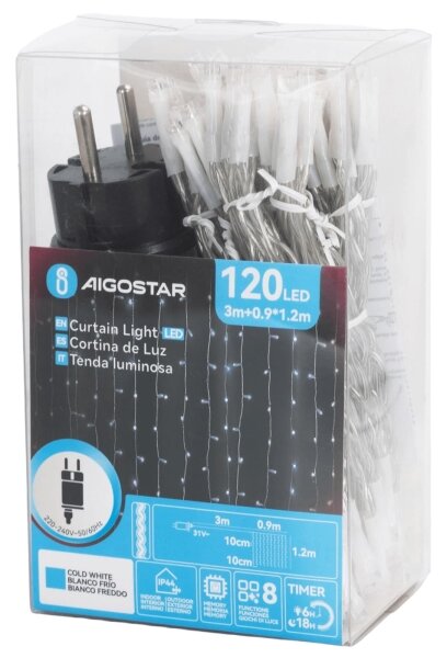 Aigostar-LED Catena luminosa natalizia per esterni 120xLED/8 funzioni 3,9x1,2m IP44 bianco freddo