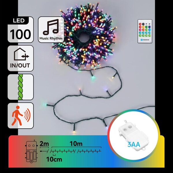 Aigostar - Catena luminosa LED dimmerabile per esterni con sensore 100xLED/3xAA 12m multicolore + telecomando