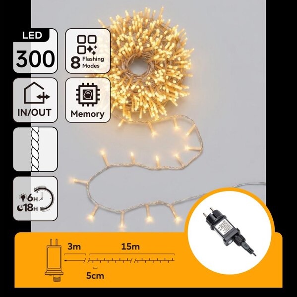 Aigostar - LED Catena luminosa natalizia da esterno 300xLED/8 funzioni 18m IP44 bianco caldo
